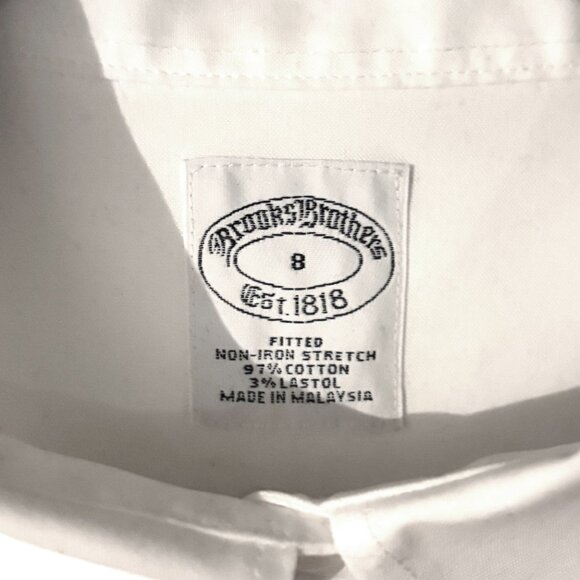 Brooks Brothers White Fitted Cotton Sateen Three-Quarter Sleeve Blouse Womens 8 - Picture 9 of 12